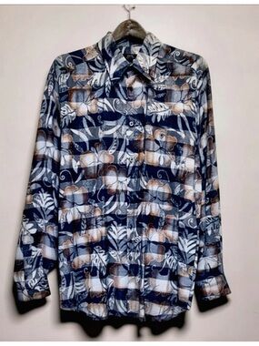 Zanella Men’s Button Down Shirt | Blue | Abstract Luxury | Large | Made in Italy